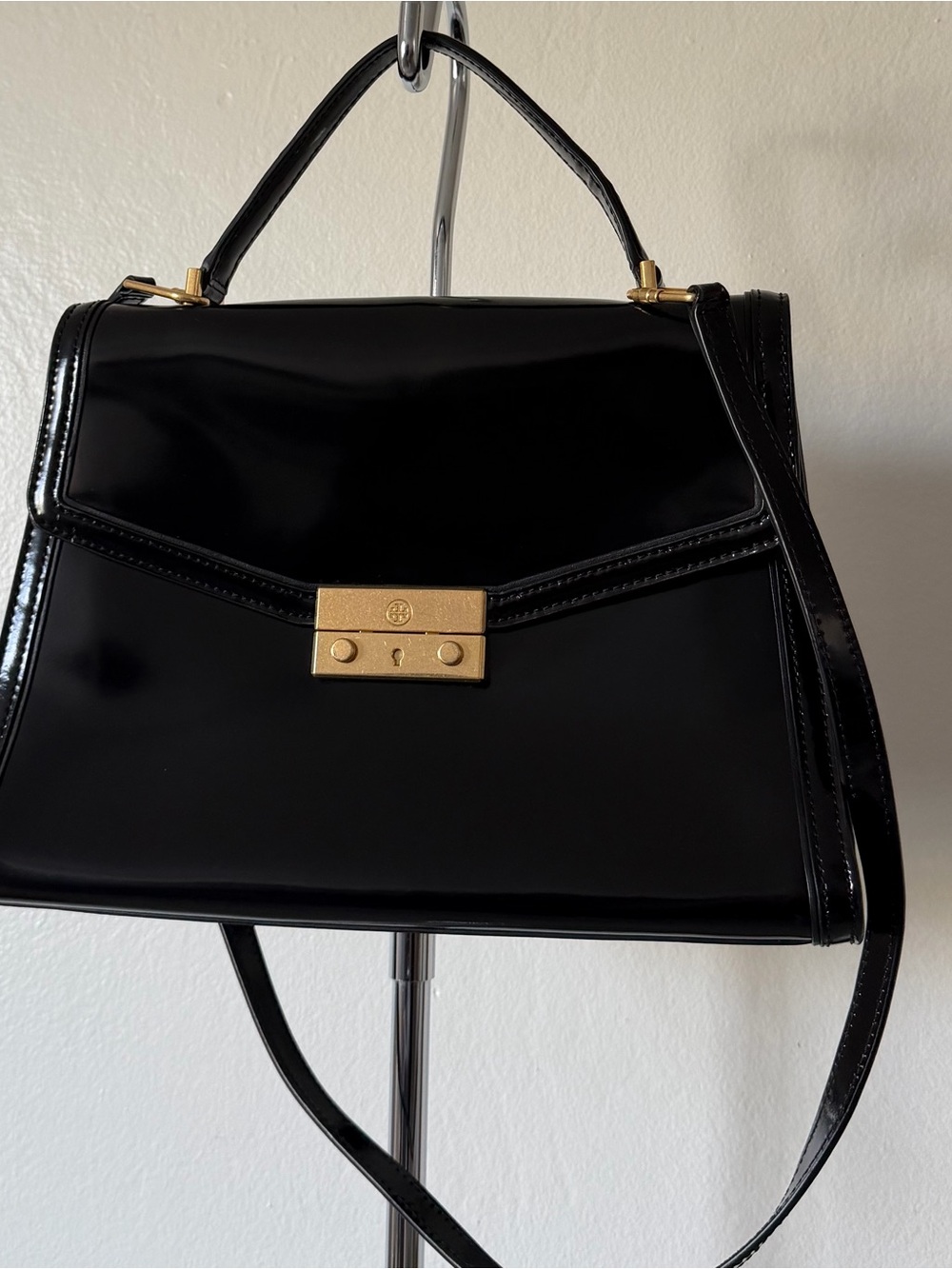 Tory Burch Black Glossy Leather Juliette Top Handle Bag
